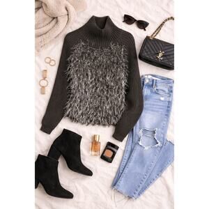 Armani Jeans Women's Feather Pullover Gray Wool Blend Sweater Long Sleeve Size M